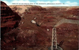 Open Pit Of The Spruce Mine In The Minnesota Arrowhead County Linen Postcard - Picture 1 of 4