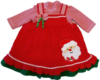 Редкие издания XMAS SANTA лицо красный горошек шнур джемпер платье + LS Топ девочка 12 месяцев - Изображение 1 из 4