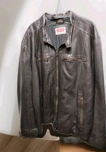LEVI STRAUSS LEATHER  JACKET  Levi's mens coat Trucker Black is Brown XxL 2xl - Picture 1 of 6