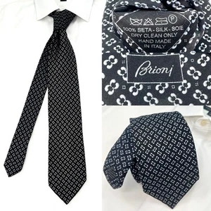 BRIONI SILK Neck Tie Mens Black White 60 x 3.5 100% SETA- SILK Handmade in ITALY - Picture 1 of 19