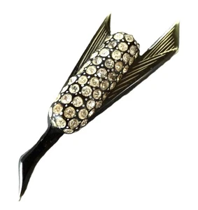 Vintage Corn Deco Era Carved Lucite Brooch Black Brown Bakelite With Rhinestone - Picture 1 of 12