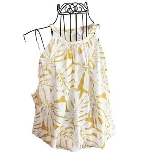 Blusa Joie Boho Estampado Hoja de Palma Sedosa Dorado Blanco Cintura Ajustada Halter Talla L - Imagen 1 de 10