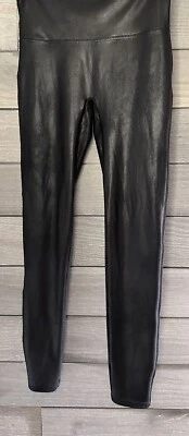 SPANX FAUX LEATHER BLACK LEGGING~Large~High rise waist. Shiny finish. - Image 1 of 4