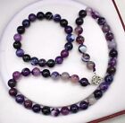 6/8/10/12/14mm Natural Purple Striped Agate Round Gems Beads Necklace Bracelet