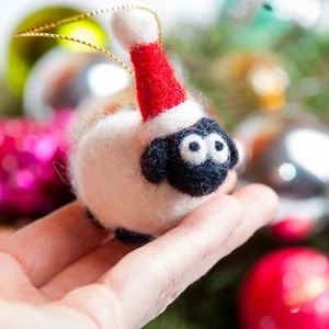 Mini Felted Sheep Ornament – Wool Christmas Tree Decoration – Eco Gift Handmade - Picture 1 of 4