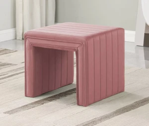 Modern Channel Ottoman Footstool Upholstered Tufted Seat Blush Velvet HomePop - Picture 1 of 6
