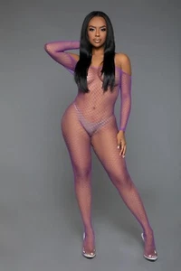 sexy BE WICKED long SLEEVE fishnet OFF the SHOULDER low CUT back BODYSTOCKING - Picture 1 of 35