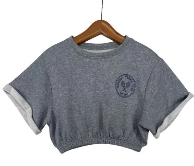 Arizona Jeans Co Sweatshirt Sz S Cropped Gray Athleisure "Newport Tennis Club" - Image 1 of 4