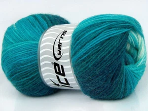 4-Skein Lot Angora Batik Yarn wool 4x100g/550m Turquoise Shades Ecru - Picture 1 of 4