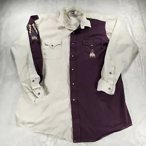 Vintage Midwest Garment Shirt Mens Large 16.5 Purple Western Southwestern Cowboy - Picture 1 of 11