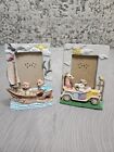 Vtg Ceramic Baby Picture Frames, Bears In A Boat, Animals In Car