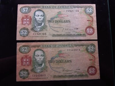 JAMAICA 2 Dollars 1989 & 1990 1105h90 World Banknote Currency Money - Image 1 of 2