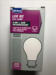 Pack of 5 Wickes LED BC GLS Lamp 5.6W = 40W 470lm B22 Light Bulb - Picture 1 of 7