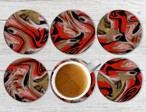 Agate Geode Marble Pattern Drink Coasters Set Of Six Neoprene - Picture 1 of 3