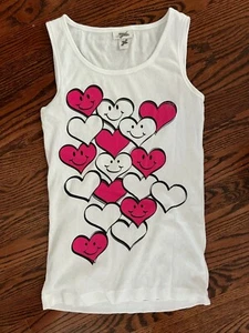 Limited Too Vintage  Girls NWOT 16 White heart ribbed tank top - Picture 1 of 1