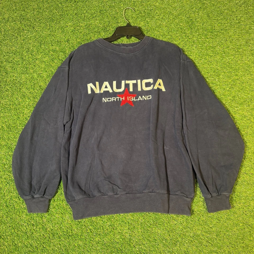 Nautica North Island Vintage Sweatshirt L Navy Blue Embroidered Star Hong Kong - Image 1 of 4