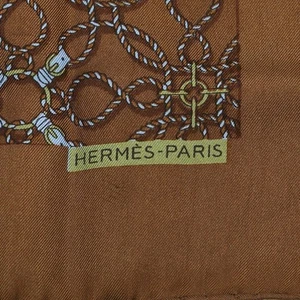 Hermes Silk Scarf Gavroche Petit Carré 45 Belt Rope Pattern Brown Tags No Box U - Picture 1 of 3