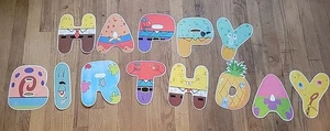 Happy Birthday Banner Spongebob Style 8 Inch Size High Letters With String - Picture 1 of 5