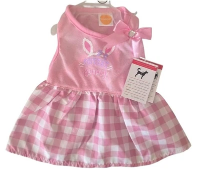Simply Dog"Cutest Bunny" Pink & White Skirt,Satin Gem Bow Puppy/Dog Dress, Large - Image 1 of 4
