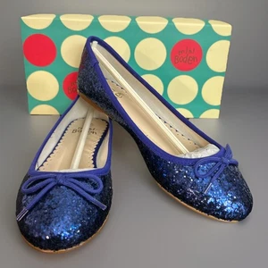 Mini Boden Girls Shoes Sz 37 (6??) Blue Glitter Ballet Flats Bows Slip On NIB - Picture 1 of 16