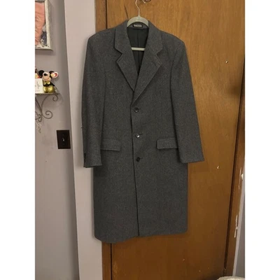 Vintage Men's Charcoal Herringbone Wool Overcoat Made in Czechoslovakia - Image 1 of 4