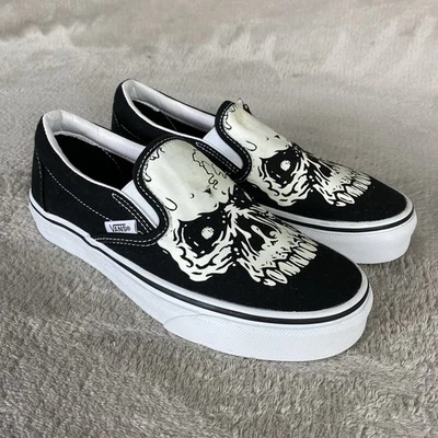 Vans Glow Calavera Sin Cordones Niños Niños Tenis 3.5 Mujeres 5 Negro Blanco Lona NUEVO Foto 1 de 4