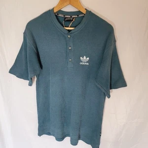Adidas Top Tshirt Vintage Retro D5 F3 Blue Green Vintage Faded M Mens 40 - Picture 1 of 12