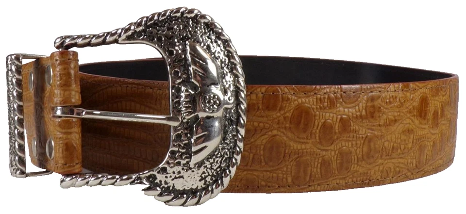 Nan Lewis Women's Belt Size M/L Brown Croc Leather Silvertone Buckle 8 - Image 1 of 4