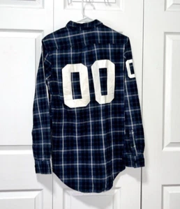blue and black Pacsun, modern amusement flannel with numbers and zipper details - Picture 1 of 5