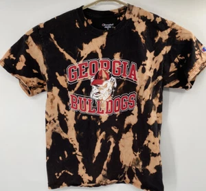 Champion Georgia Bulldogs T Shirt Black Medium Tie Dye Bleach - Picture 1 of 5