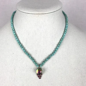 Collana con ciondolo sfera discoteca cristallo anguria strass rosa pietre perline 17" - Foto 1 di 10