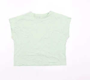 H&M Girls Green 100% Cotton Cropped T-Shirt Size 10 Years Crew Neck Pullover - S - Picture 1 of 10