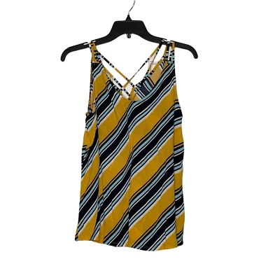 Maurices Womens Tank Top Size Medium Yellow Navy Blue White Striped Spaghetti - Image 1 of 4
