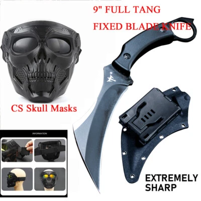 9" Hunting Knife FULL TANG FIXED BLADE KNIFE W/ Kydex Sheath with Skull Masks  Foto 1 de 4