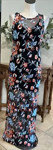 Maxi Vestido Alexa Admor Mujer 2 Negro Floral Bordado Sin Mangas Aberturas Laterales AA - Imagen 1 de 11