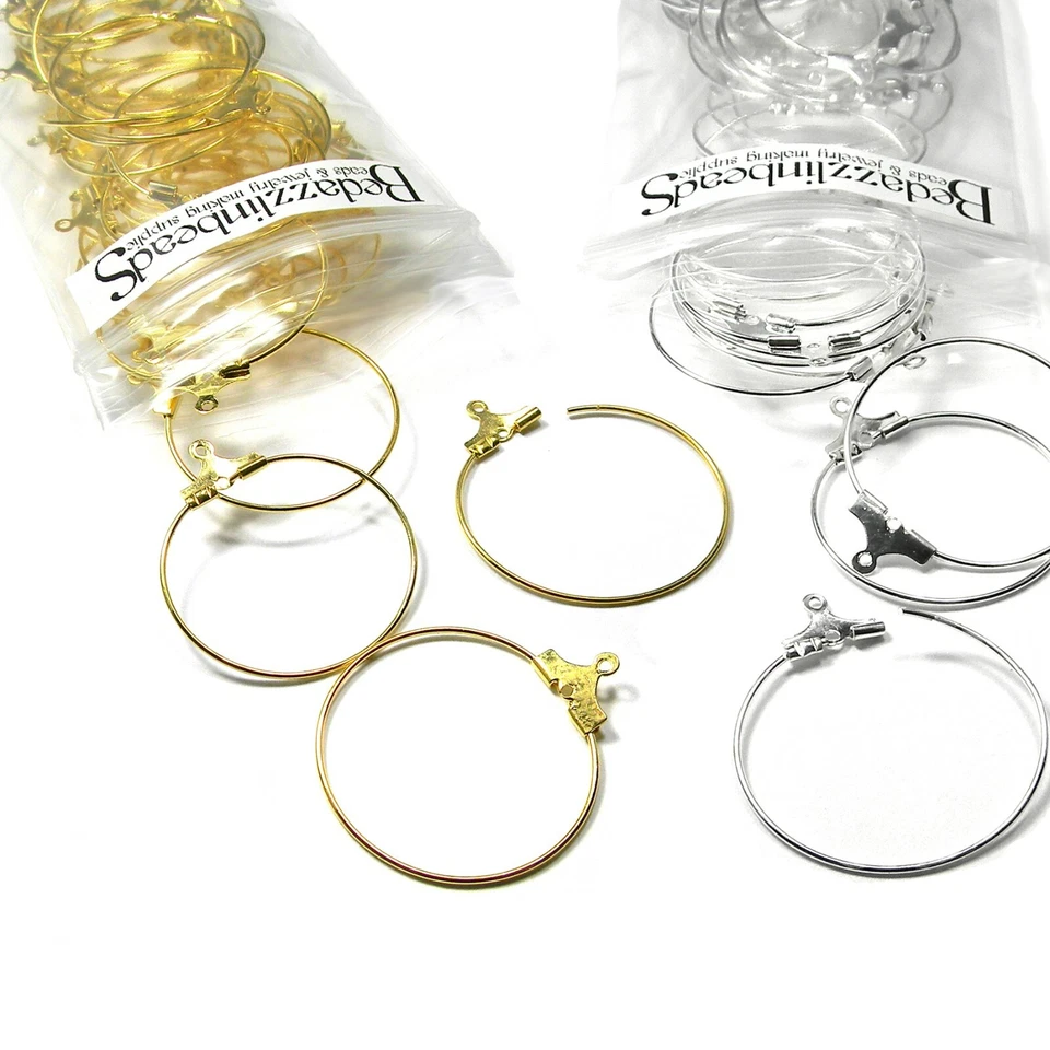 50 componentes de búsqueda de pendientes de aro de cuentas enchapados de 1 pulgada con lazo  Foto 1 de 1