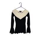 Ann Taylor Black White Chevron Bell Sleeve V-Neck Pullover Sweater Size Xsmall