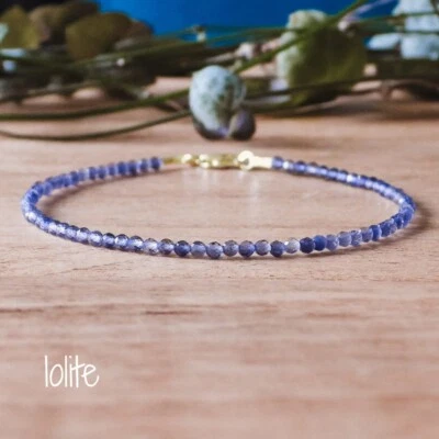 Pulsera Piedra Iolita Natural Cristal Cordierita Minimalista Ajustable Foto 1 de 2