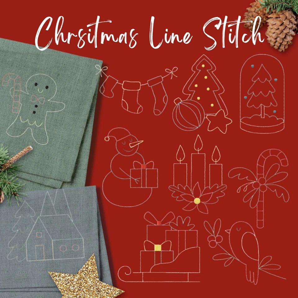 Christmas Line Stitch Machine Embroidery Designs, 10 Pack  [Download] - Image 1 of 1
