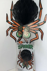 Vintage Halloween Art Tissue Hanging Spider Decoration Honeycomb 2 Sided - Picture 1 of 14