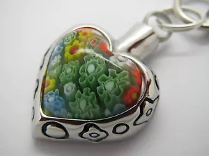 CREMATION JEWELLERY URN PENDANT KEYRING “FLORAL GLASS HEART” MEMORIAL KEEPSAKE - Picture 1 of 6