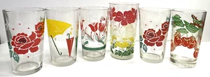Blumen Trinkglas 6 Stück Vintage Retro 50er Jahre bunte Becher Blumen - Bild 1 von 6