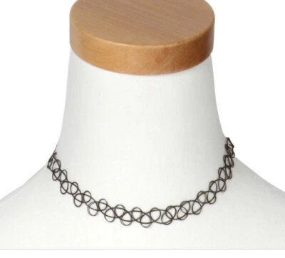 Collana Elasticizzata Girocollo Tatuaggio 6pz Nuova Nera Retrò Hennè Vintage Elastica anni 90 UK - Immagine 1 di 4