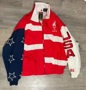 Giacca a vento vintage logo atletica 1996 Atlanta Olimpiadi USA XL full zip - Foto 1 di 16