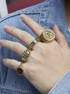 Anillos de Titanium Chapado En Oro 14k Sortijas Para Hombre Joyeria Fina Anel - Picture 1 of 8