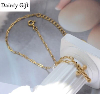 DELICADA Pulsera Tobillera Cruz Perla Acero Inoxidable Titanio Mujer/Niña 8-9.5" Foto 1 de 4