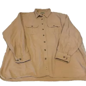Vintage Cabelas Shirt Mens 3XLT Khaki Deerskin Soft Chamois Long Sleeve Pockets - Picture 1 of 8