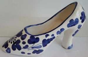 Vintage Deruta Italian Pottery Floral Porcelain Shoe Blue 5 " Signed Kitsch - Picture 1 of 8