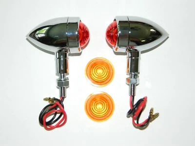 2 NEW Motorcycle Bullet Chrome Turn Signals Blinker Red Amber Lights USA SELLER - Image 1 of 4