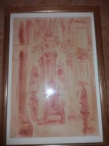 Bleistiftzeichnung rote Zeichnung Kirchenraum mit Altar, evtl. Vierzehnheiligen - Bild 1 von 7